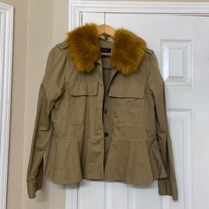 J crew large safari jacket removable fur collar